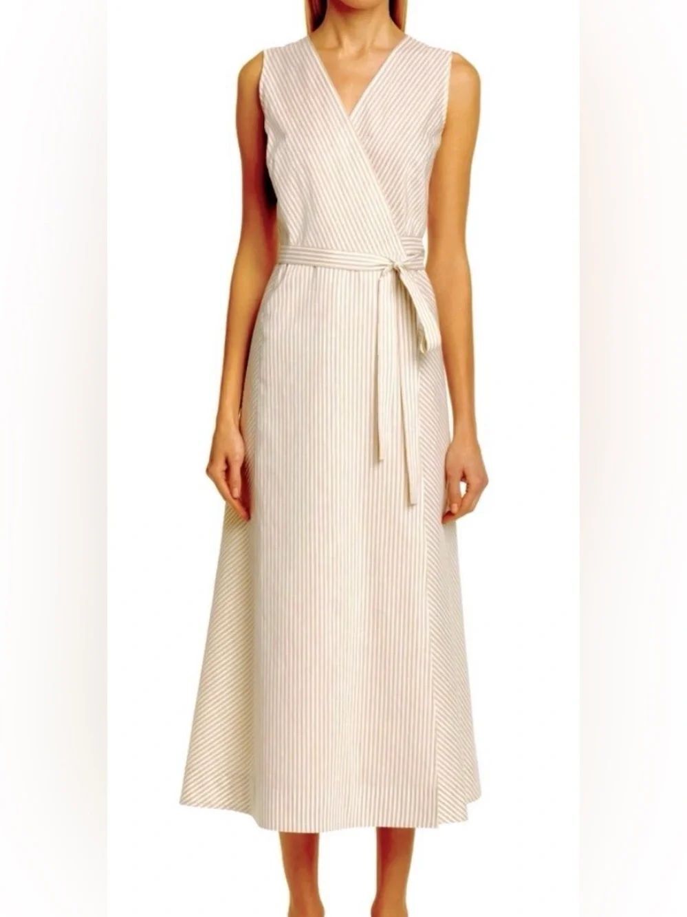 Lafayette 148 New York Siri sonata khaki Striped Wrap Maxi Dress